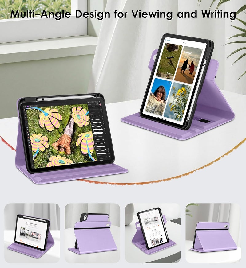 DTTO for iPad A16 Case, iPad 11th / 10th Generation Case (2025/2022), 360 Degree Rotating Premium Leather Folio Stand Cover with Pencil Holder, Lavender - Image 2